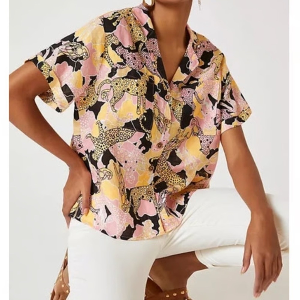 Anthropologie | Maeve Printed Short Sleeve Button Down Size XSb Animal Jungle